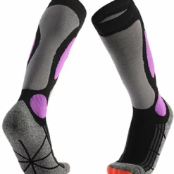 MyStand Skisokken - Wintersportsokken - Skiën Snowboarden Of Wandelen - Wintersokken Compressie - Dames/Heren - One Size - Maat 37 Tot 47 - Paars