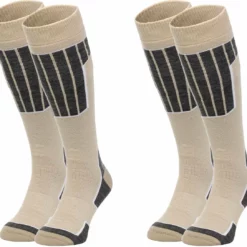 NOMAD® Skisokken Essential 2-Pack | Maat 39/42 Beige | Skiën / Snowboarden / Wandelen | Goede Vochtafvoer | Extra Versteviging | Ski Sokken Heren / Dames
