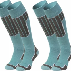 NOMAD® Skisokken Essential 2-Pack | Maat 35/38 Groen | Skiën / Snowboarden / Wandelen | Goede Vochtafvoer | Extra Versteviging | Ski Sokken Heren / Dames