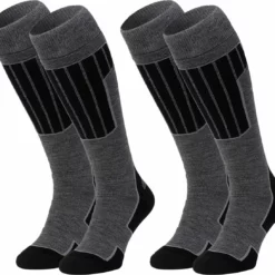 NOMAD® Skisokken Essential 2-Pack | Maat 43/46 Grijs | Skiën / Snowboarden / Wandelen | Goede Vochtafvoer | Extra Versteviging | Ski Sokken Heren / Dames