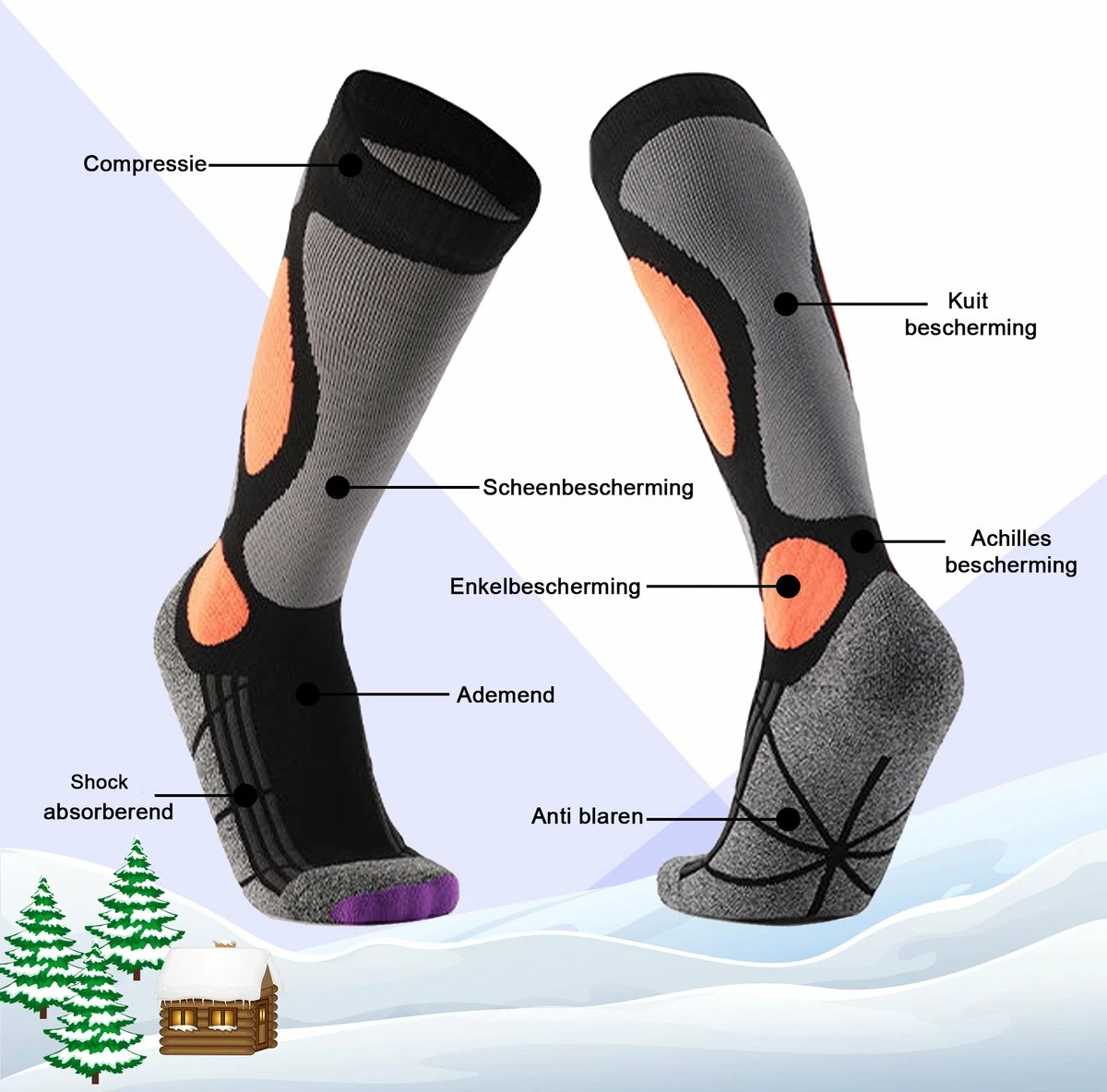 MyStand Skisokken - Wintersportsokken - Skiën Snowboarden Of Wandelen - Wintersokken Compressie - Dames/Heren - One Size - Maat 37 Tot 47 - Oranje 2 MyStand Skisokken - Wintersportsokken - Skiën Snowboarden Of Wandelen - Wintersokken Compressie - Dames/Heren - One Size - Maat 37 Tot 47 - Oranje - Afbeelding 2