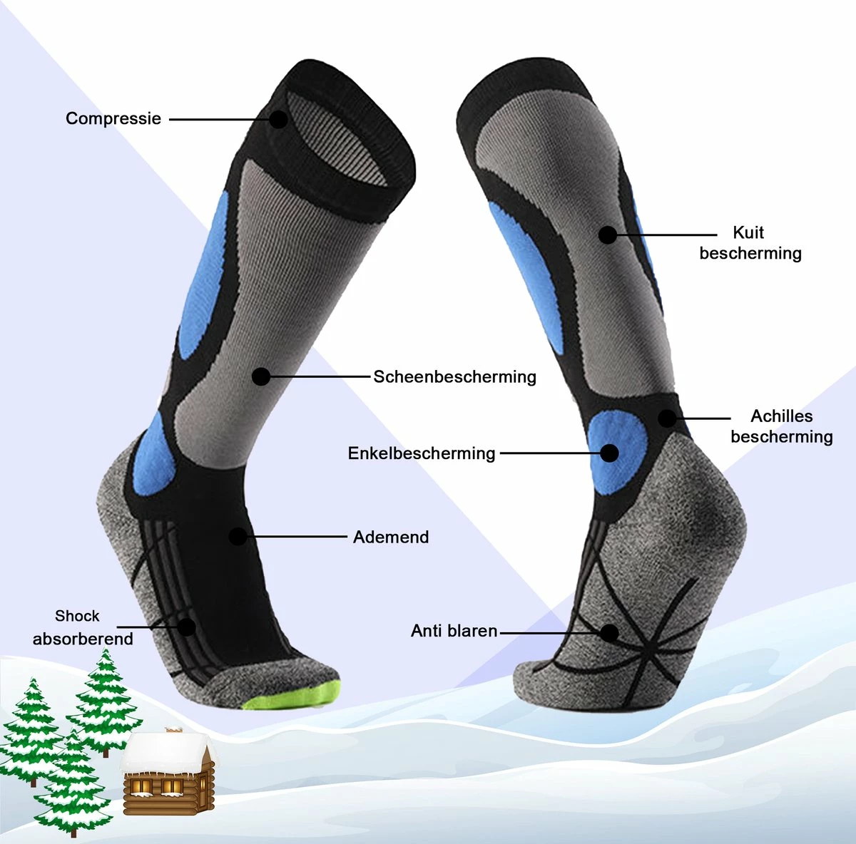 MyStand Skisokken - Wintersportsokken - Skiën Snowboarden Of Wandelen - Wintersokken Compressie - Dames/Heren - One Size - Maat 37 Tot 47 - Blauw 2 MyStand Skisokken - Wintersportsokken - Skiën Snowboarden Of Wandelen - Wintersokken Compressie - Dames/Heren - One Size - Maat 37 Tot 47 - Blauw - Afbeelding 2