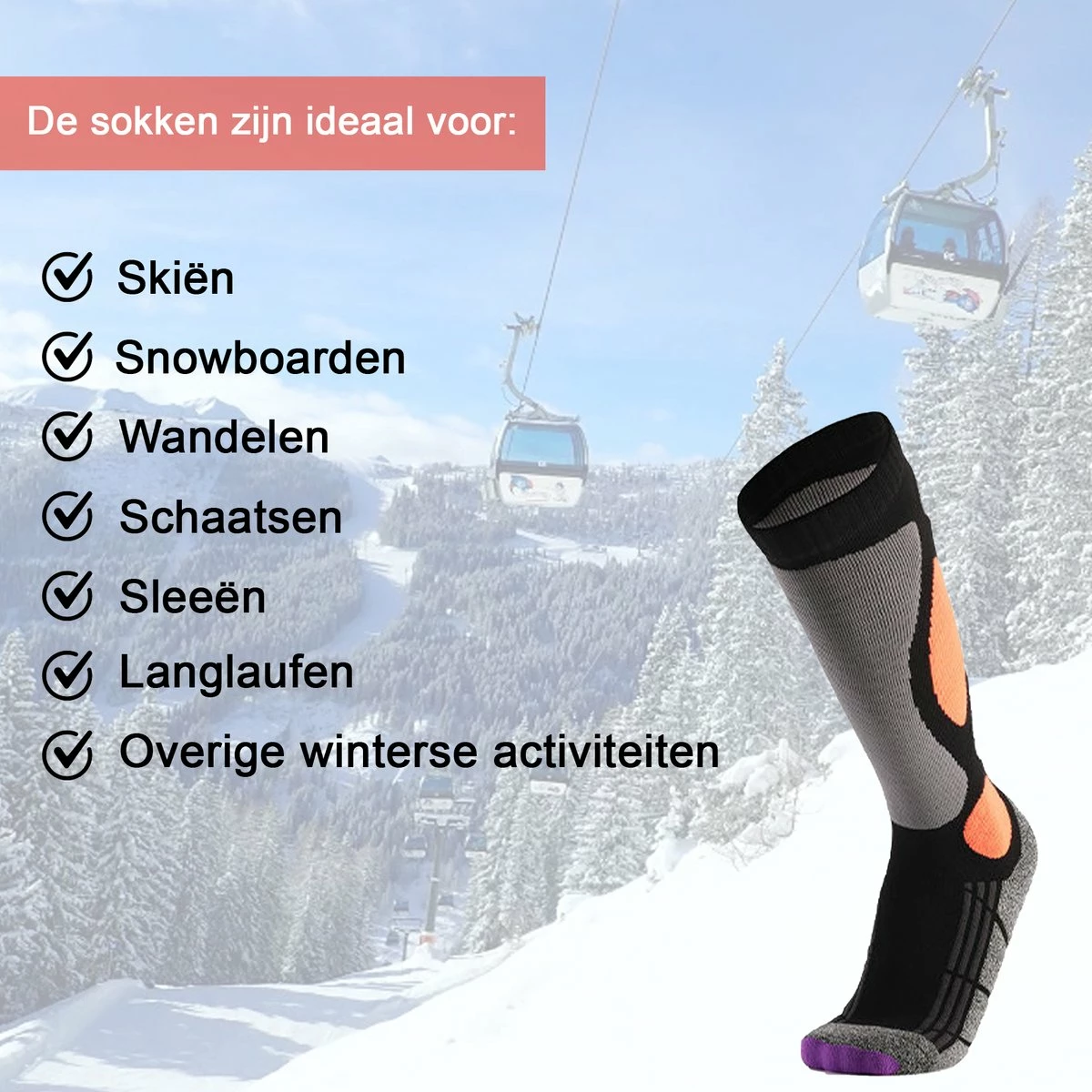 MyStand Skisokken - Wintersportsokken - Skiën Snowboarden Of Wandelen - Wintersokken Compressie - Dames/Heren - One Size - Maat 37 Tot 47 - Oranje 3 MyStand Skisokken - Wintersportsokken - Skiën Snowboarden Of Wandelen - Wintersokken Compressie - Dames/Heren - One Size - Maat 37 Tot 47 - Oranje - Afbeelding 3